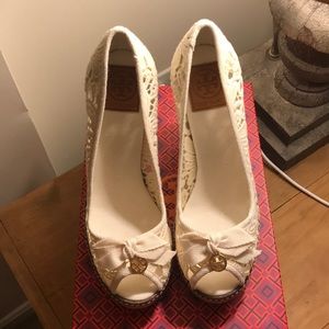 Tory Burch Jackie 110MM crochet wedge espadrille.